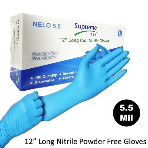 12″ Long Cuff Blue Disposable Nitrile Gloves – Supreme TTF
